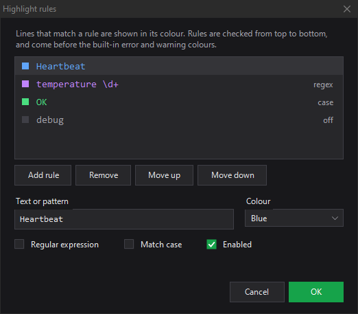Highlight rules dialog